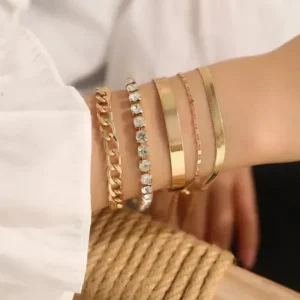 Crystal Diamond Foiled Chain - Bracelet Set of 5